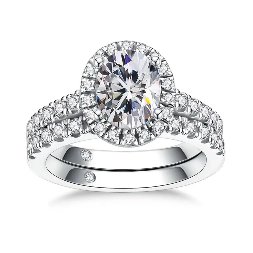 Certified 2ct Oval FULL Moissanite Diamond Bridal Set